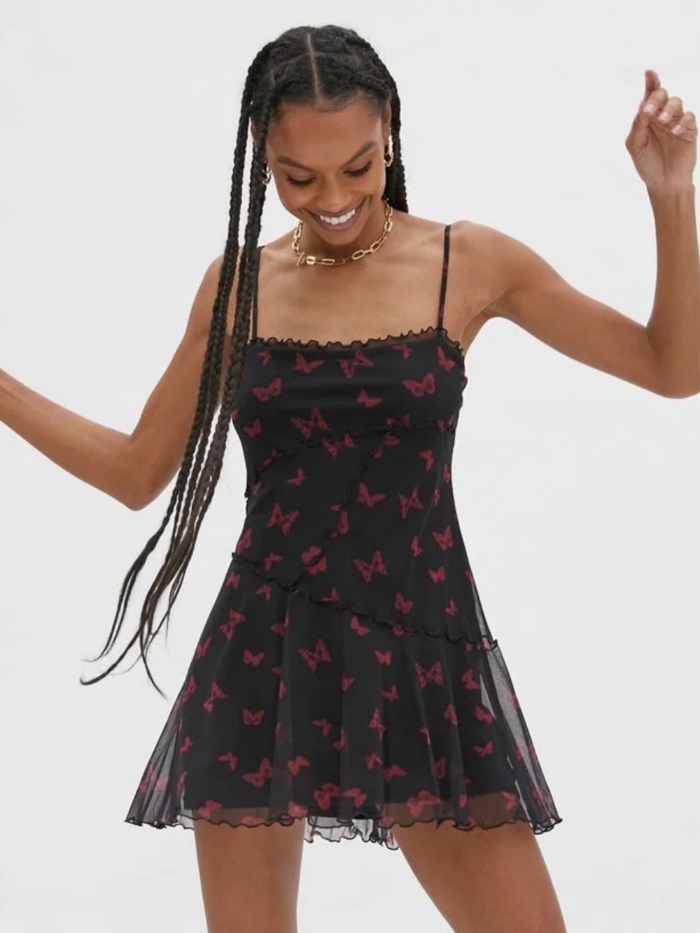 Urban Outfitters Moxie Butterfly Mesh Mini Slip Dress Size XS Y2K 90’s Inspired